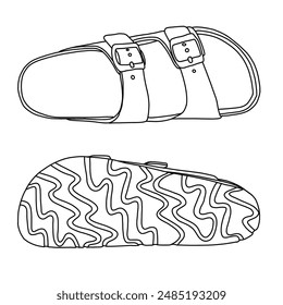Women's Platform Sandals with Arch Support Line art, Technical sketch hand drawing outline vector doodle illustration, isolated on white background