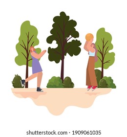 womens playing basketball on a park vector illustration design