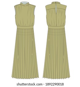 Women's Pleated Midi Dress Flat Sketch