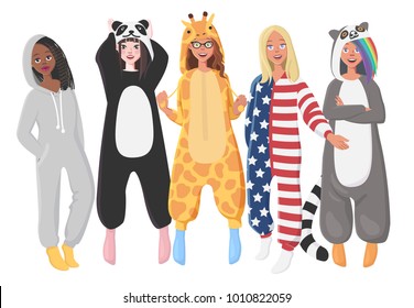 Women's Plush One-Piece Pajamas. Hooded Onesie Giraffe, Panda, American Flag, Lemur. Onesies For Women. Girls In Pajamas, Nightwear, Loungewear.