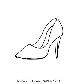 women's pointed toe high heel shoe in minimalist design - hand drawn drawing of shoes for left foot