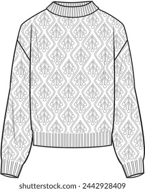 Women's Pointelle Jumper. Technical fashion illustration. Front, white color. Women's CAD mock-up.