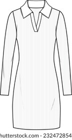 Women's Polo Neck Dress - Technical fashion illustration. Front, white. Women's CAD mock-up.