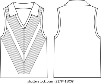 Women's Polo Neck, Fashioning Detail Vest Top- Top technical fashion illustration. Flat apparel top  template front and back, white colour. Women's CAD mock-up.