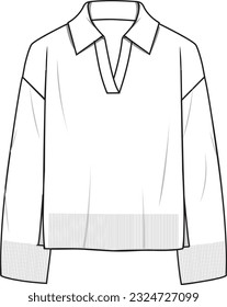 Women's Polo Neck Jumper. Technical fashion illustration. Front, white colour. Women's CAD mock-up.