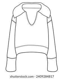 Women's Polo Neck Jumper. Technical fashion illustration. Front, white colour. Women's CAD mock-up. Women's Polo Neck Sweater- Sweater technical fashion illustration. Flat apparel sweater template fro