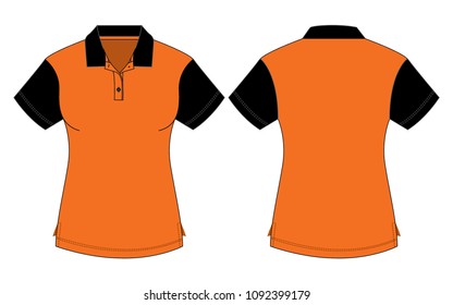Women's polo shirt design vector with orange/black colors.