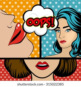 Womens in pop art cartoons graphics, vector illustration eps 10