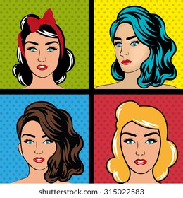 Womens in pop art cartoons graphics, vector illustration eps 10