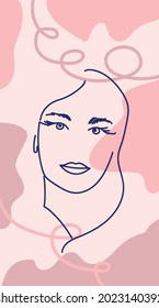 Women's portraits. Female abstract hand-drawn modern portrait, silhouettes of fashionable girls, modern posters with female face. modern poster with one line portrait and tropical leaf illustration.