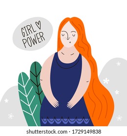 Women's power, feminism, equality. Vector illustration with a red-haired girl. Flat style
