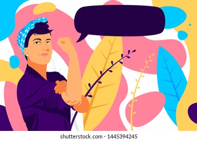 Women's Power. Iconic woman's fist/symbol of female power and industry. cartoon woman with can do attitude. Vector EPS