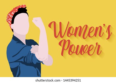 Women's Power. Iconic woman's fist/symbol of female power and industry. cartoon woman with can do attitude. Vector EPS