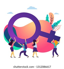 Women's power vector illustration concept, Holding venus sign, Keeping female sex symbol stay up high for rights. International women's day