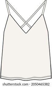 Women's Puff Sleeve, Shirred, Ruffle Hem, Crop Top. Top technical fashion illustration with V-neck. Flat top apparel template front, back, white, and black color style. Women CAD mock-up.