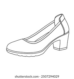 Women's Pumps Low Heel Dress Shoes Closed Round Toe Line art,Technical sketch hand drawing outline vector doodle illustration isometric view isolated on white background