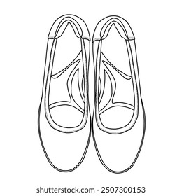 Women's Pumps Low Heel Dress Shoes Closed Round Toe Line art,Technical sketch hand drawing outline vector doodle illustration top view isolated on white background