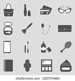 Women's Purse Icons. Sticker Design. Vector Illustration.