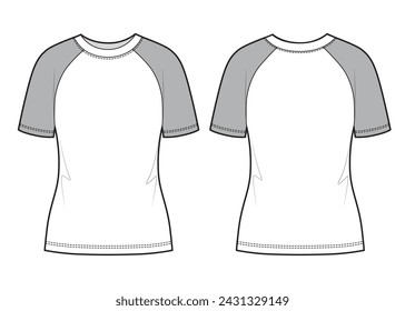 Women's raglan sleeve round neck t shirt sketch