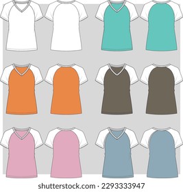 Women's Raglan V-neck t shirt flat sketch