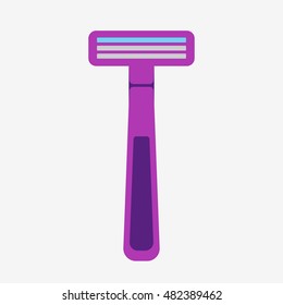 Women's razor. Shaving razor icon isolated on white background. Pink razor Flat design vector illustration