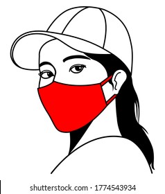 Women's Red Face Mask Fabric Vector