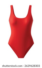Women's red one-piece swimwear isolated on white background. Vector illustration.