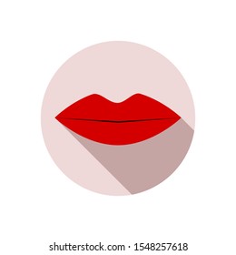 Women's red painted lips icon in flat style with shadow isolated on white background