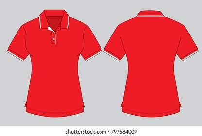 Women's red polo shirt contrast design vector.Front and back views.