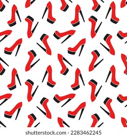 Women's red shoes. Vector seamless pattern. Best for textile, print, wrapping paper, package and festive decoration.