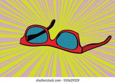 Womens red sunglasses. Pop art retro vector illustration