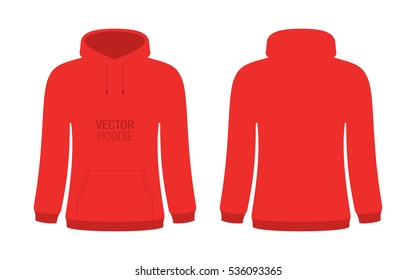 Women's red vector hoodie template, isolated on a white background.