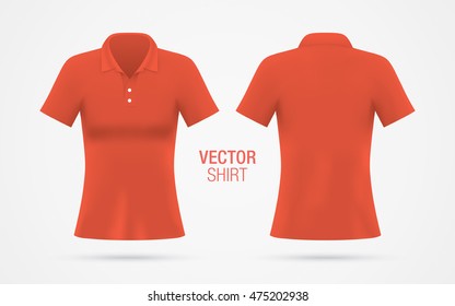 Women's red vector polo shirt template isolated on background. Women's classic red shirt realistic mockup.