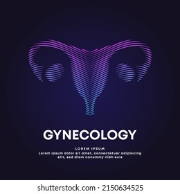 Women's Reproductive System Medical Structure. Vector Logo Gynecology Color Silhouette On A Dark Background. EPS 10