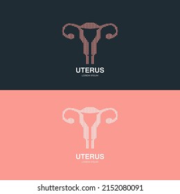 Women's Reproductive System Medical Structure. Female Uterus Vector Icon. Vector Logo Gynecology Color Silhouette On A Dark Background. EPS 10