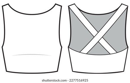 womens reversible crop top flat sketch vector illustration technical cad drawing template