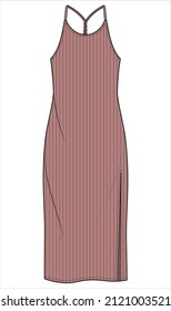 WOMENS RIBBED KNIT SLIP NIGHTWEAR IN EDITABLE VECTOR FILE