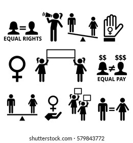 Women's rights, feminism, equal rights form men and women 