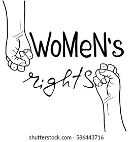 
Women`s rights .  Feminism poster with female fist.  Brush lettering. Vector design.