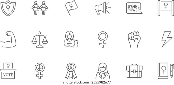 Women's Rights and Feminism | Set of line icons with editable stroke