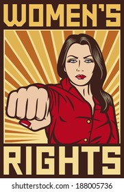 women`s rights poster - pop art woman punching 