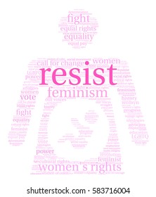 Women's Rights Resist Word Cloud on a white background. 