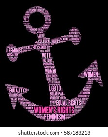 Women's Rights word cloud on a black background. 