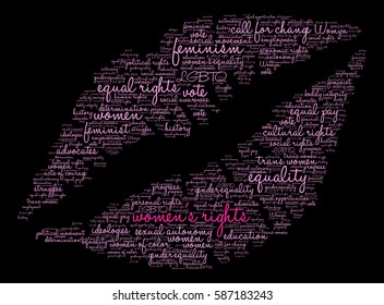 Women's Rights word cloud on a black background. 