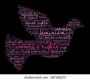 Women's Rights word cloud on a black background. 