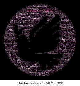 Women's Rights word cloud on a black background. 