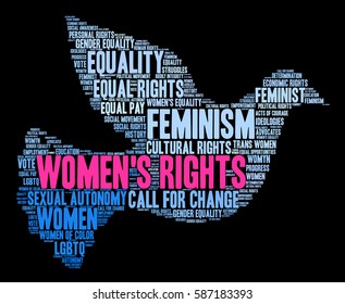 Women's Rights word cloud on a black background. 