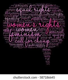 Women's Rights word cloud on a black background. 
