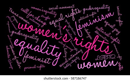 Women's Rights word cloud on a black background. 