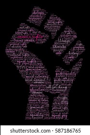 Women's Rights word cloud on a black background. 